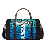 Blue Stained Glass Cross Print Duffle Bag