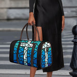 Blue Stained Glass Cross Print Duffle Bag