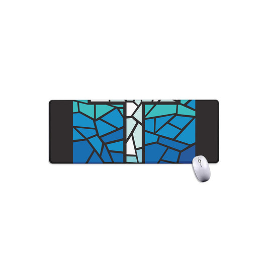 Blue Stained Glass Cross Print Extended Mouse Pad
