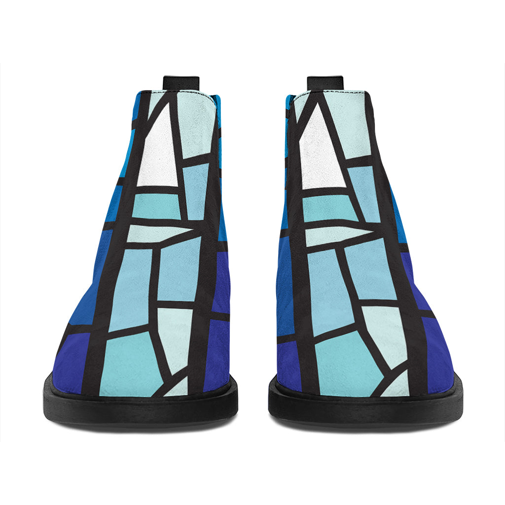 Blue Stained Glass Cross Print Flat Ankle Boots