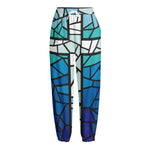 Blue Stained Glass Cross Print Fleece Lined Knit Pants