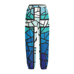 Blue Stained Glass Cross Print Fleece Lined Knit Pants
