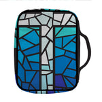 Blue Stained Glass Cross Print Front Pocket Bible Bag