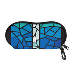 Blue Stained Glass Cross Print Glasses Case