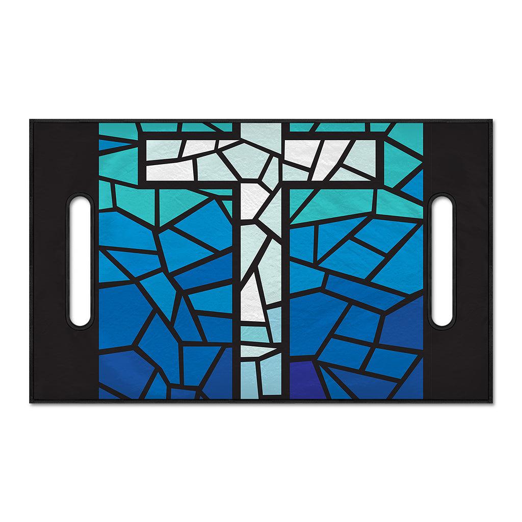 Blue Stained Glass Cross Print Golf Cart Seat Cover