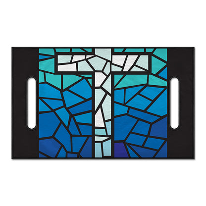Blue Stained Glass Cross Print Golf Cart Seat Cover