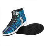 Blue Stained Glass Cross Print High Top Leather Sneakers