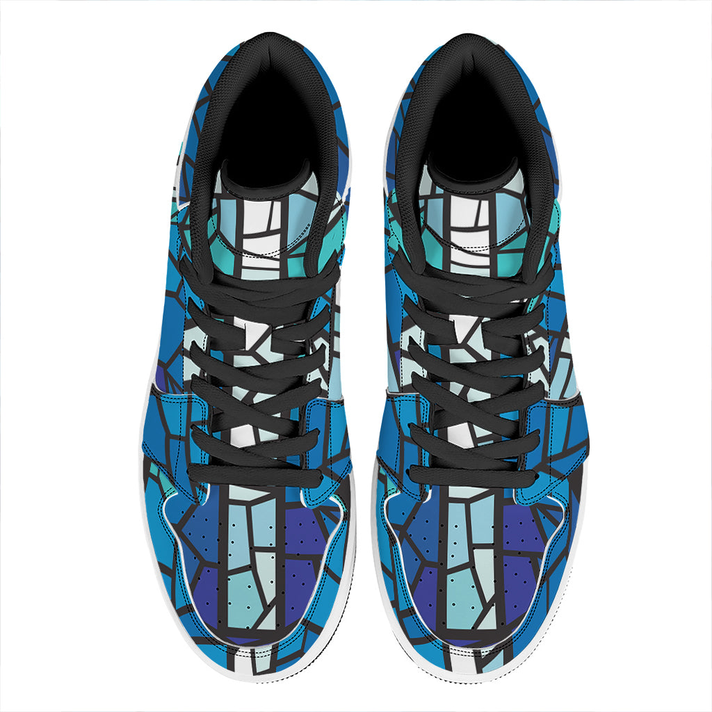 Blue Stained Glass Cross Print High Top Leather Sneakers