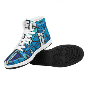 Blue Stained Glass Cross Print High Top Leather Sneakers