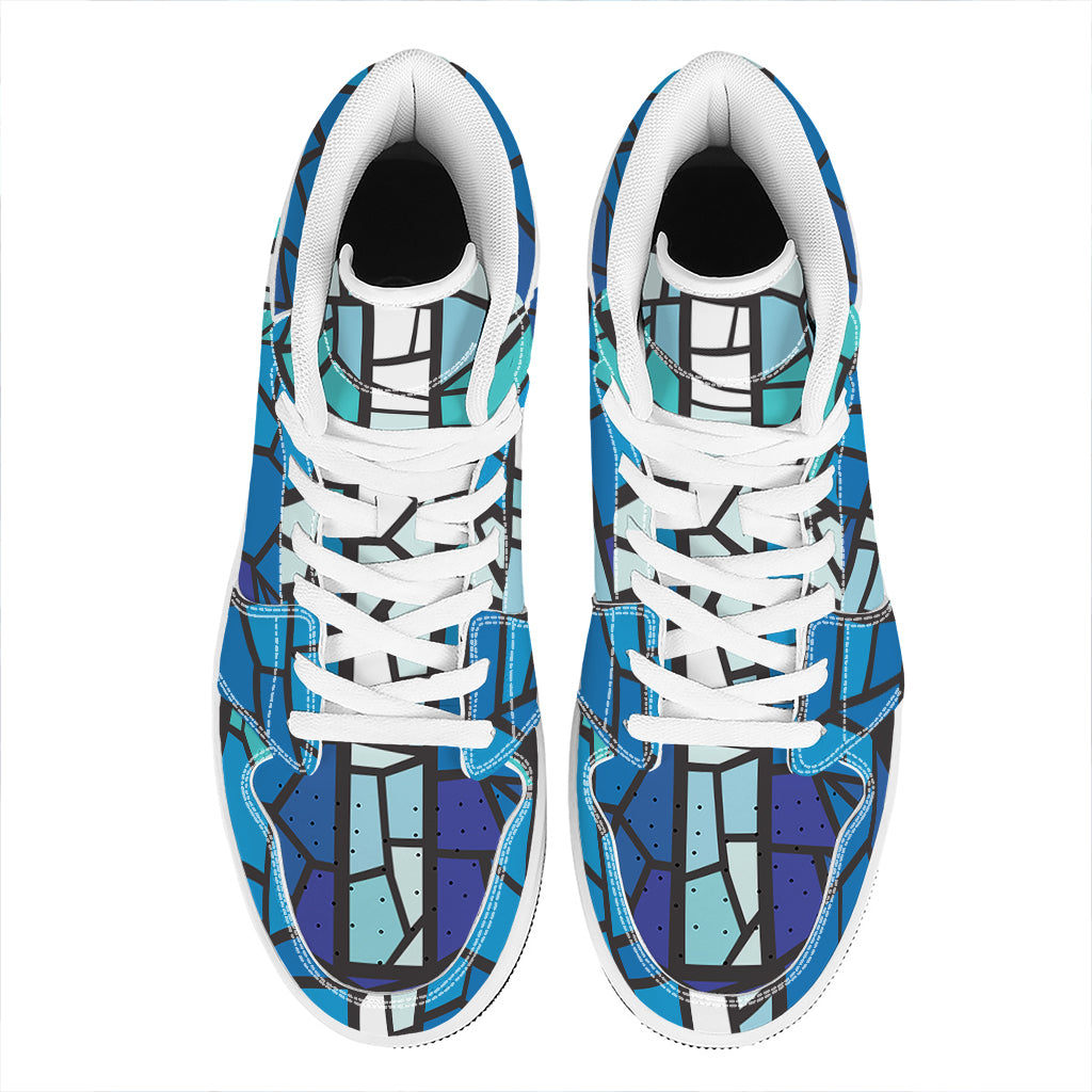 Blue Stained Glass Cross Print High Top Leather Sneakers