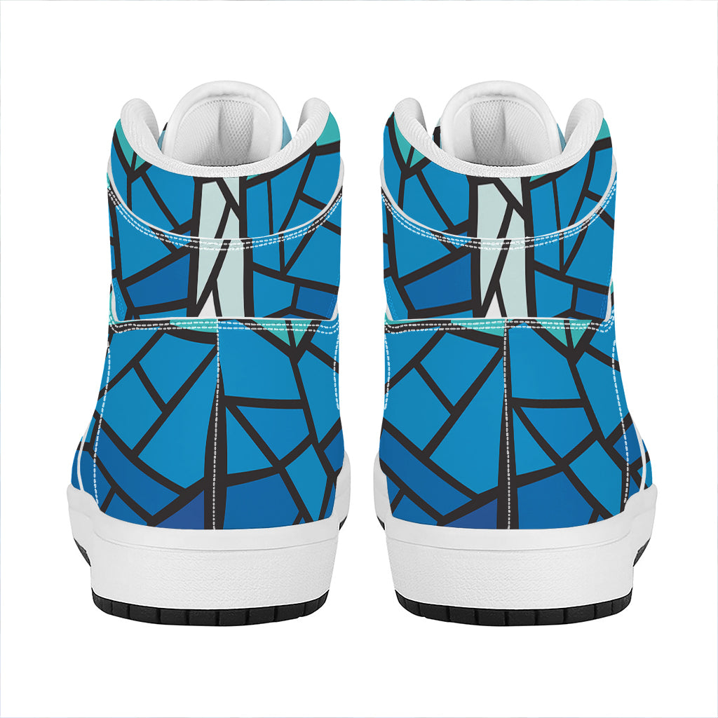 Blue Stained Glass Cross Print High Top Leather Sneakers