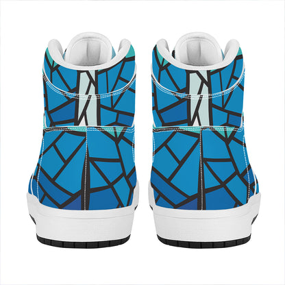 Blue Stained Glass Cross Print High Top Leather Sneakers