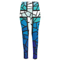 Blue Stained Glass Cross Print High-Waisted Pocket Leggings