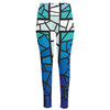 Blue Stained Glass Cross Print High-Waisted Pocket Leggings