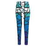 Blue Stained Glass Cross Print High-Waisted Pocket Leggings