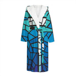 Blue Stained Glass Cross Print Hooded Bathrobe