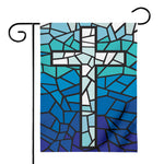 Blue Stained Glass Cross Print House Flag