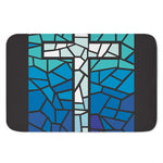 Blue Stained Glass Cross Print Indoor Door Mat
