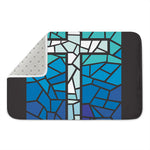 Blue Stained Glass Cross Print Indoor Door Mat