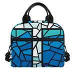 Blue Stained Glass Cross Print Insulated Lunch Bag