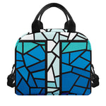Blue Stained Glass Cross Print Insulated Lunch Bag