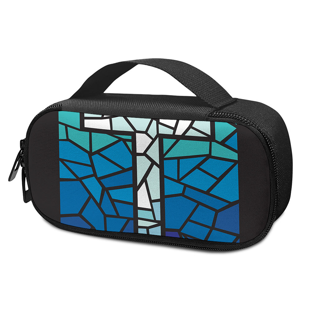 Blue Stained Glass Cross Print Insulin Cooler Travel Case