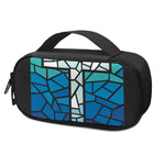 Blue Stained Glass Cross Print Insulin Cooler Travel Case