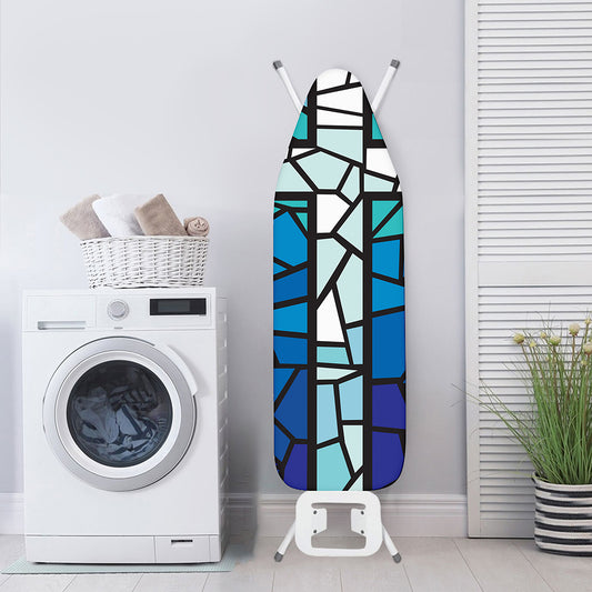 Blue Stained Glass Cross Print Ironing Board Cover