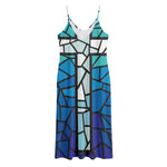 Blue Stained Glass Cross Print Jersey Midi Cami Dress