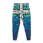 Blue Stained Glass Cross Print Jogger Pants