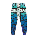 Blue Stained Glass Cross Print Jogger Pants
