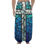 Blue Stained Glass Cross Print Lantern Pants