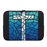 Blue Stained Glass Cross Print Laptop Sleeve