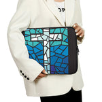 Blue Stained Glass Cross Print Laptop Sleeve
