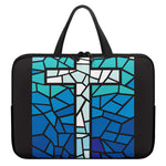 Blue Stained Glass Cross Print Laptop Sleeve With Handle
