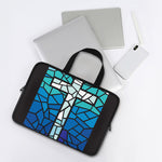 Blue Stained Glass Cross Print Laptop Sleeve With Handle
