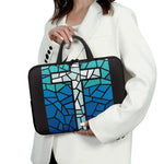 Blue Stained Glass Cross Print Laptop Sleeve With Handle