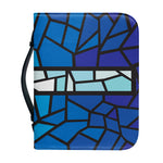 Blue Stained Glass Cross Print Leather Bible Cover