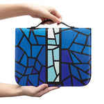 Blue Stained Glass Cross Print Leather Bible Cover