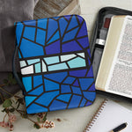 Blue Stained Glass Cross Print Leather Bible Cover