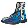 Blue Stained Glass Cross Print Lace-Up Boots