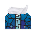 Blue Stained Glass Cross Print Leather Tissue Box Cover