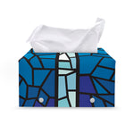 Blue Stained Glass Cross Print Leather Tissue Box Cover