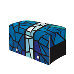 Blue Stained Glass Cross Print Leather Tissue Box Cover