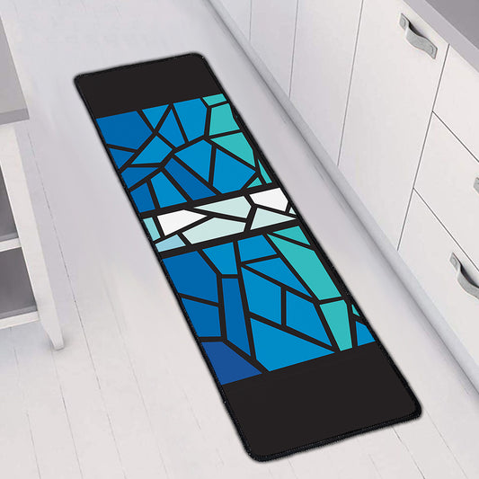 Blue Stained Glass Cross Print Long Kitchen Mat