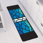 Blue Stained Glass Cross Print Long Kitchen Mat