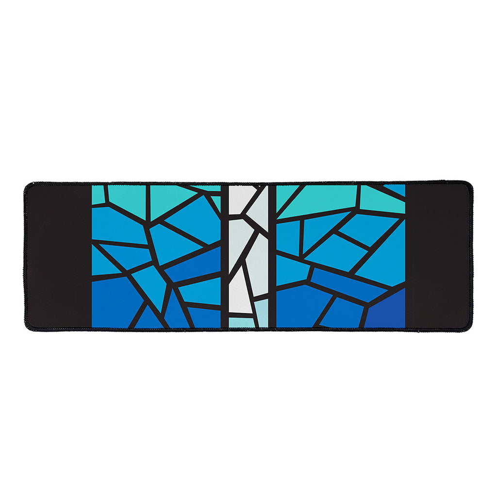 Blue Stained Glass Cross Print Long Kitchen Mat