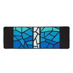 Blue Stained Glass Cross Print Long Kitchen Mat