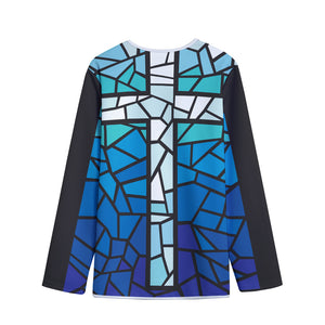 Blue Stained Glass Cross Print Long Sleeve Short Coat