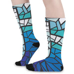 Blue Stained Glass Cross Print Long Socks